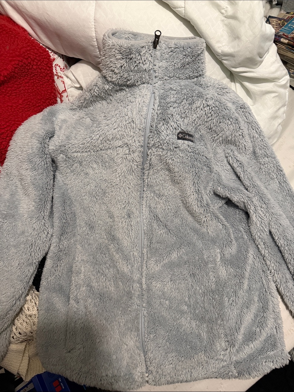 Columbia Light Gray Plush Full-Zip Sherpa Jacket